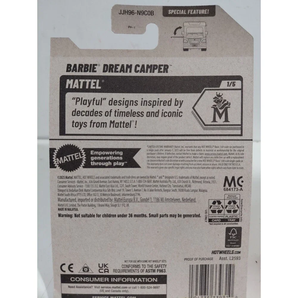 NIP Hot Wheels Mattel Toys Series 1:64 DieCast Barbie Dream Camper